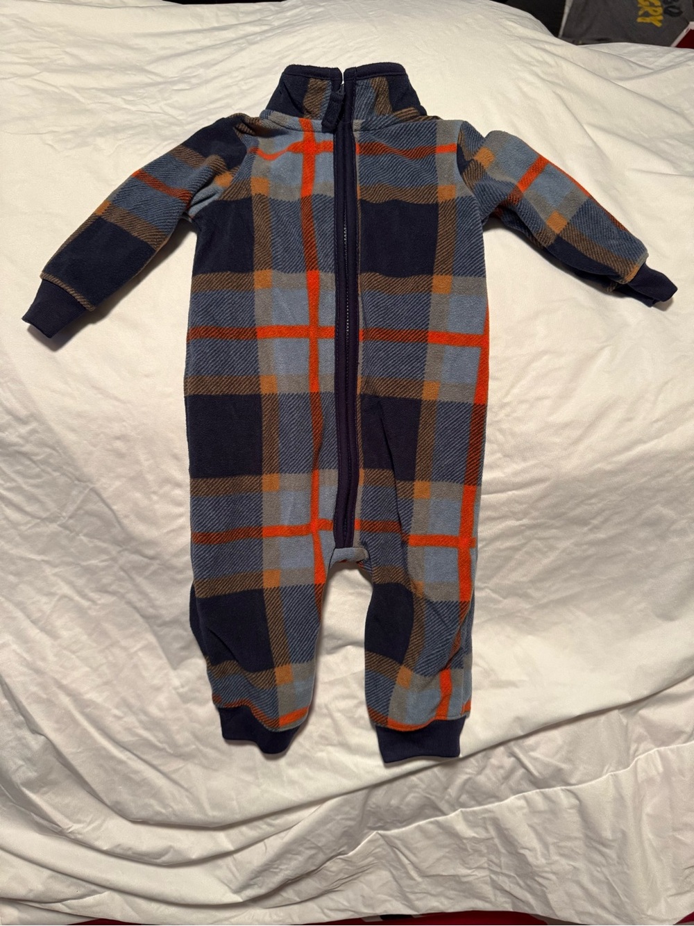 Carter’s Kids Plaid Fleece One-Piece Romper - Navy & Orange